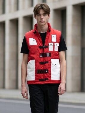 NWT The Hideout Clothing Men’s Red YK Tech Puffer Vest - Size 2XL